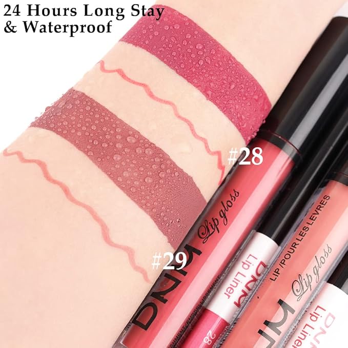 BINGBRUSH 2 Colors Liquid Matte Lipstick and Lipliner Set, Red Lip Tint 24 Hour Waterproof Velvet Nonstick Cup Lipgloss Lip Stain Pigmented Lip Makeup Gift Sets for Girls and Women Labiales28&29