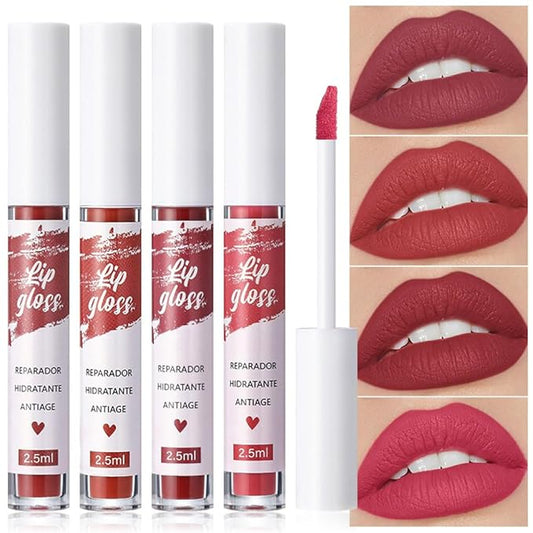 4Pcs Velvet Matte Liquid Lipstick Lipgloss Makeup Sets,Red Lipgloss