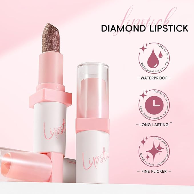 Metallic Dark Brown Lipstick Liner Set, Long Lasting Shiny Glitter Diamond Plump Lipstick Combos, Full Coverage High Impact Lip Color, Non Stick Cup Lightweight Lip Makeup for Women#8
