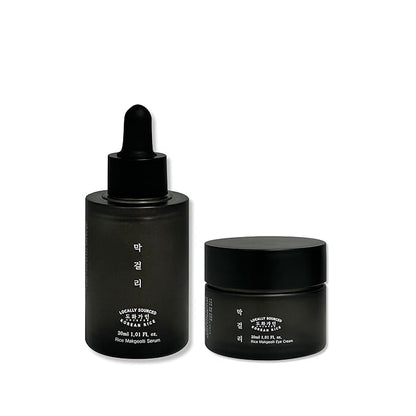 Makgeolli Glow Focus Duo – Korean Skincare Makgeolli Serum & Eye Cream Set with Fermented Rice Wine, Lightweight Texture for Dry and Rough Skin Care