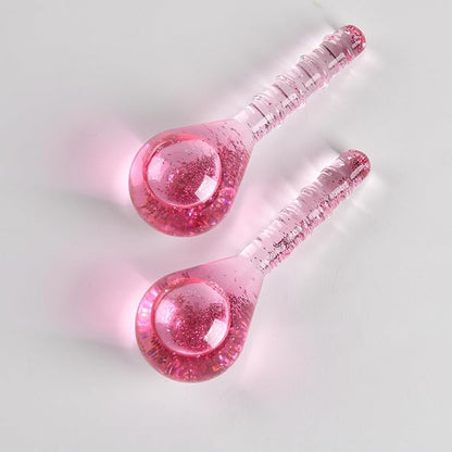 Ice Globes for Face and Eyes, Cooling Facial Facial Roller Balls, Beauty Massage Tools to Reduce Puffiness, Redness, Fine Lines, Cryo Facial Sticks for Home Spa Skincare Routine, Glitter Pink