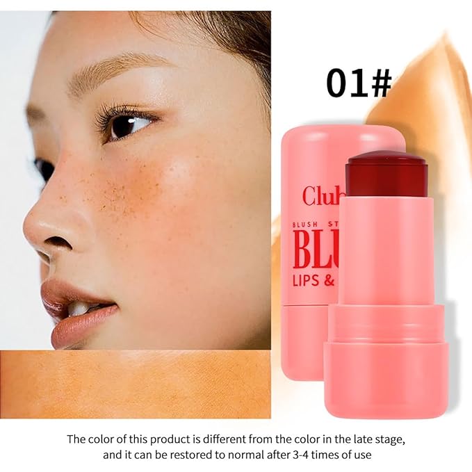 Cooling Water Jelly Tint Blush, Multi-Use Lip Stain Tint & Cheek Stick, Chill Poppy Pink Lip Gloss -1,000+ Swipes Per Stick Longlasting & Non-Stick Watercolor Effect Vivid Color (# 01)