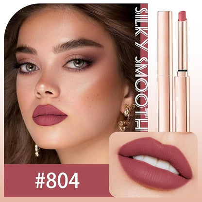 2 Pcs Brown Nude Lipstick Matte Sets,Velvet Lipstick Long