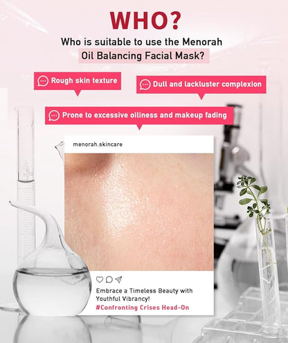 menorah skincare - Anti-Blemish Treatment Rescue Sheet Masks (4 Sheets) - with Pomegranate, Artichoke, Acne Facial Masks, Instant Recovery, Oil-Water Balabce, Acne Skin, Organic cotton sheet mask