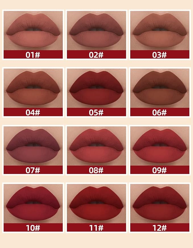 12Pcs Makeup Matte Lipstick Lip Kit, Non-Stick Cup Not Fade Velvety Liquid Lipstick Waterproof Long Lasting Durable Nude Lip Gloss Beauty Cosmetics Gift Box Makeup Set Kit (Natural Lip Collection)