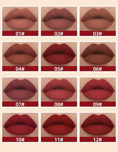 12Pcs Makeup Matte Lipstick Lip Kit, Non-Stick Cup Not Fade Velvety Liquid Lipstick Waterproof Long Lasting Durable Nude Lip Gloss Beauty Cosmetics Gift Box Makeup Set Kit (Natural Lip Collection)