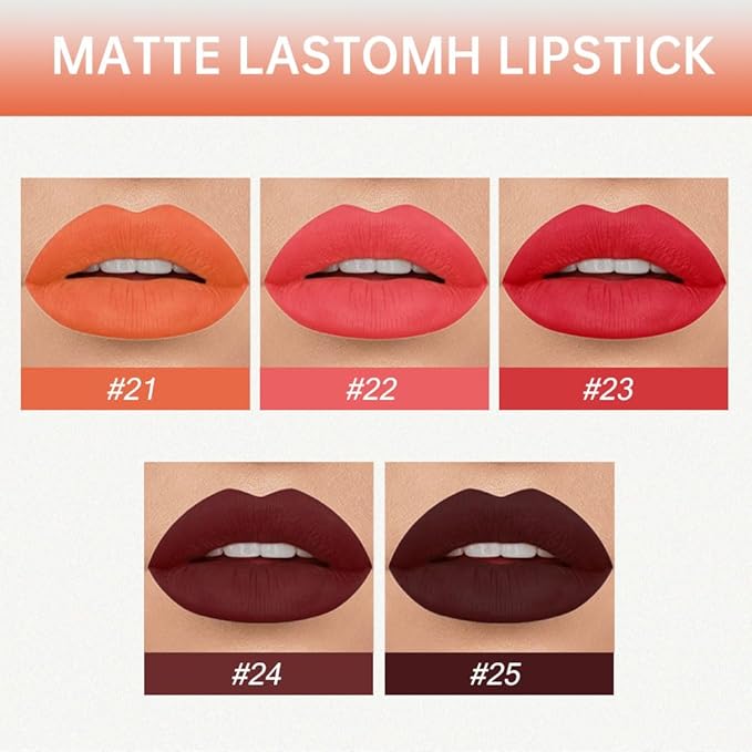 evpct 5Pcs Ruby Dark Brown Red Chocolate Matte Liquid Lipstick Lip Stain Sets for Women Matte+Lipstick Long Lasting 24 hr Hours Magic Lipstick 24 Hours original Smudge Waterproof Set05