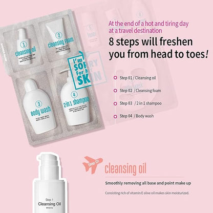 I'M SORRY FOR MY SKIN 8-Step Skincare Travel Essentials Kit, Korean Skin Care Set All in 1, Face Wash, Body Cleansing, Face Moisturizer, Girls Trip and Gift for Women, 8 Products in One (3 set)