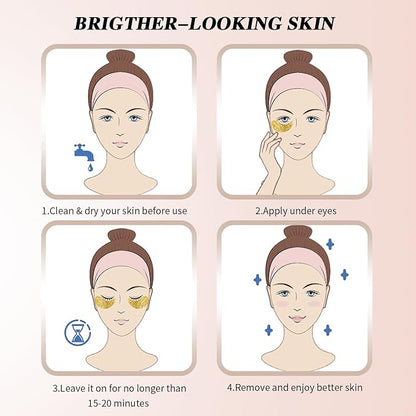 Under Eye Patches (24 Pairs), 24K Gold Under Eye Masks for Dark Circles, Puffy Eyes, Undereye Bags, Wrinkles - Rejuvenating & Revitalizing Eye Skincare Treatment - Bridesmaid Gifts for Women