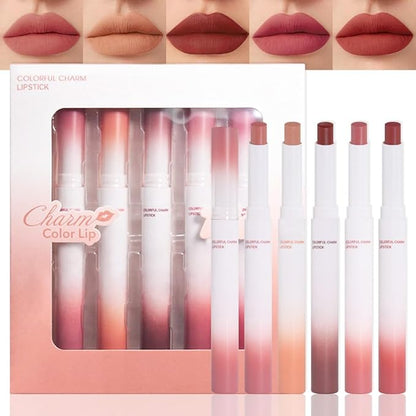 evpct 5Pcs Mauve Orange Brown Rose Dark Ruby Red Matte Velvet Lipstick Set for Women Waterproof Long Lasting Smudge Proof Lip Stain Makeup 24 hour Lip Stain Makeup matte lipstick 24 hours original