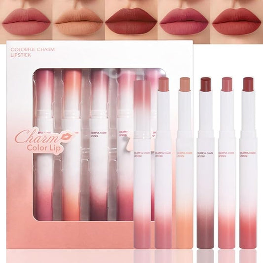 evpct 5Pcs Mauve Orange Brown Rose Dark Ruby Red Matte Velvet Lipstick Set for Women Waterproof Long Lasting Smudge Proof Lip Stain Makeup 24 hour Lip Stain Makeup matte lipstick 24 hours original