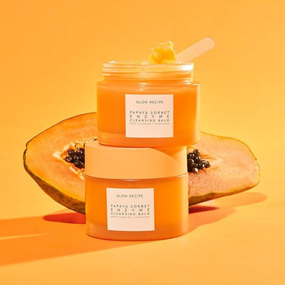 Glow Recipe Double Cleansing Kit for Glowing Skin - Includes Exfoliating Papaya Sorbet Enzyme Cleansing Balm + Mini Blueberry Bounce Gentle Face Cleanser - 2-Piece Facial Skincare Kit