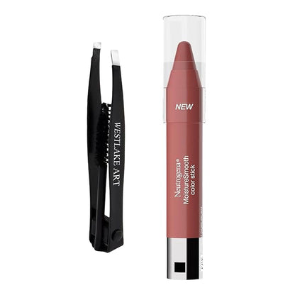 Moisturesmooth Color Stick, 0.11 Oz, Fresh Papaya – Bundled With Eyebrow Tweezers, Nourishing Lip Color With Fruit Extracts & Shea Butter, Hydrating Twist-Up Lipstick [1-Pack]