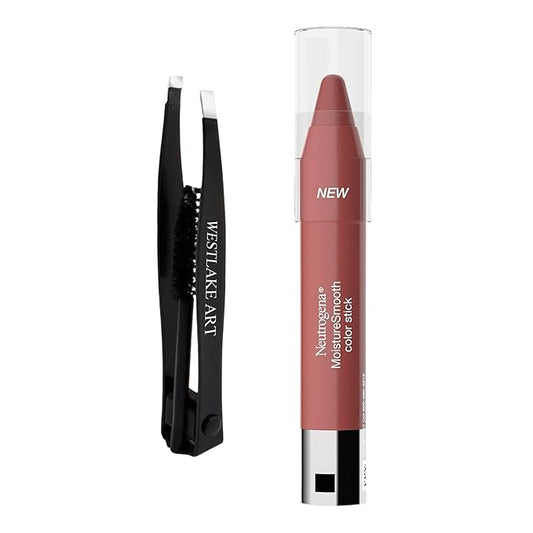 Moisturesmooth Color Stick, 0.11 Oz, Fresh Papaya – Bundled With Eyebrow Tweezers, Nourishing Lip Color With Fruit Extracts & Shea Butter, Hydrating Twist-Up Lipstick [1-Pack]