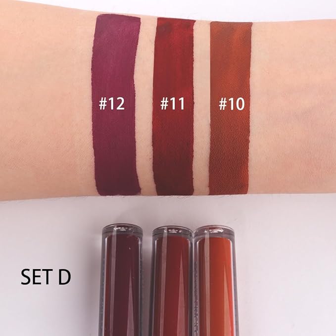 3Pcs Deep Fuchsia Matte Velvet Lipgloss Set,Dark Brown Lipgloss