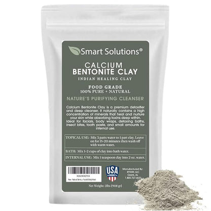 SMART SOLUTIONS Calcium Bentonite Clay Food Grade, 2 lb Pure Indian Healing Clay - All Natural for Internal and External Use | DIY Facial Treatments, Deodorants, Hair Masks