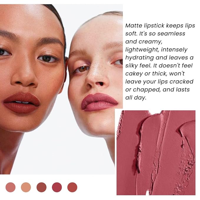 evpct 5Pcs Mauve Orange Brown Rose Dark Ruby Red Matte Velvet Lipstick Set for Women Waterproof Long Lasting Smudge Proof Lip Stain Makeup 24 hour Lip Stain Makeup matte lipstick 24 hours original