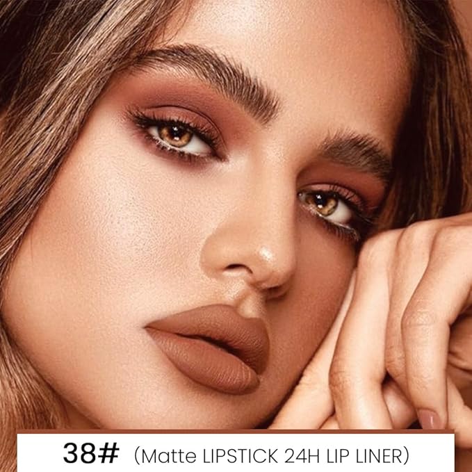 evpct 1Pcs Brown Matte Lip Liner and Lipstick