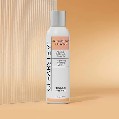 CLEARSTEM - GENTLECLEAN Vitamin C Infused Calming Wash - Facial Cleanser, Makeup Remover - Goldenseal + Green Tea - Facial Skin Care Products - Vegan, Gluten Free, Cruelty Free - 6 fl oz / 207ml