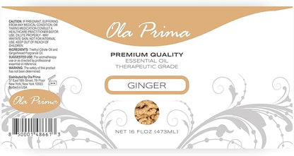 Ola Prima Ginger Essential Oil (16 oz Bulk) – Therapeutic Grade Oil for Aromatherapy, Diffusers, Cleaning, Lotions, Creams, Bath Bombs, Scrubs, & Candles