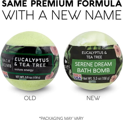 Nature's Beauty Eucalyptus & Tea Tree Bath Bomb Multi-Pack- Natural Hand Crafted, Non-Staining, Luxury Fizzy Spa Bomb, Sooth + Restore Skin, Made w/Coconut Oil & Witch Hazel, 5.5oz (4 Pack)