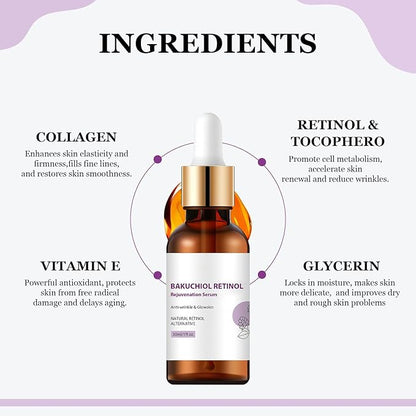 Venature Bakuchiol Retinol Rejuvenation Serum, Retinol & Vitamin for Wrinkles Bakuchiol Retinol Face Serum Korean, Retinol Serum for Wrinkles (2Pcs)
