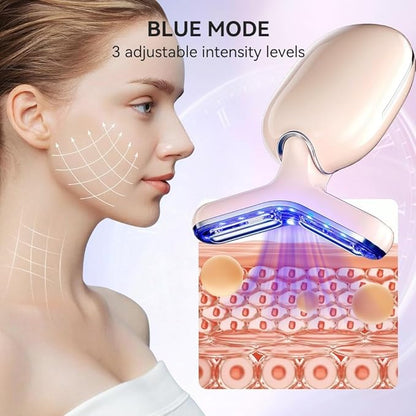 Neck Face Massager, Multifunctional Facial Massager, Face Sculpting Tool for Skin Care with Vibration, Thermal (Pink Silver)