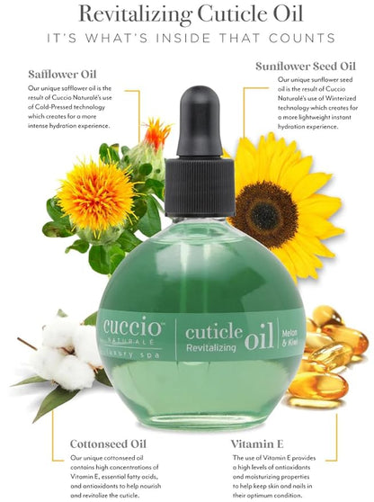Cuccio Naturale Cuticle Oil – Hydrating Treatment with Melon & Kiwi for Dry Cuticles & Stronger Nails – Lightweight Formula, 2.5 oz