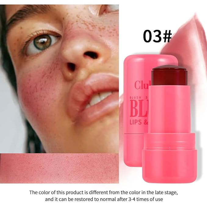 Cooling Water Jelly Tint Blush, Multi-Use Lip Stain Tint & Cheek Stick, Chill Poppy Pink Lip Gloss -1,000+ Swipes Per Stick Longlasting & Non-Stick Watercolor Effect Vivid Color (# 03)