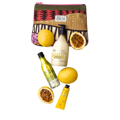 natura Ekos Maracujá Soothing Ritual Gift Set (3 Products) - Body Lotion, Shower Oil and Hand Cream - Gift Box and Make Up Bag - Vegan Skincare - Brazilian Beauty Secrets - Self Care & Body Care