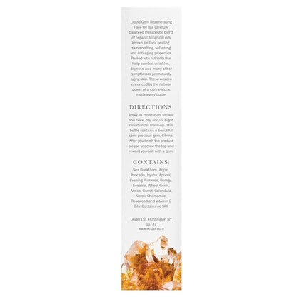 Liquid Gem Regenerating Face Oil - Facial Moisturizer - 100% Natural, Organic Skincare with Citrine Stone, Argan and Sea Buckthorn, Anti-Aging Botanical Ingredients, 1 Ounce Bottle