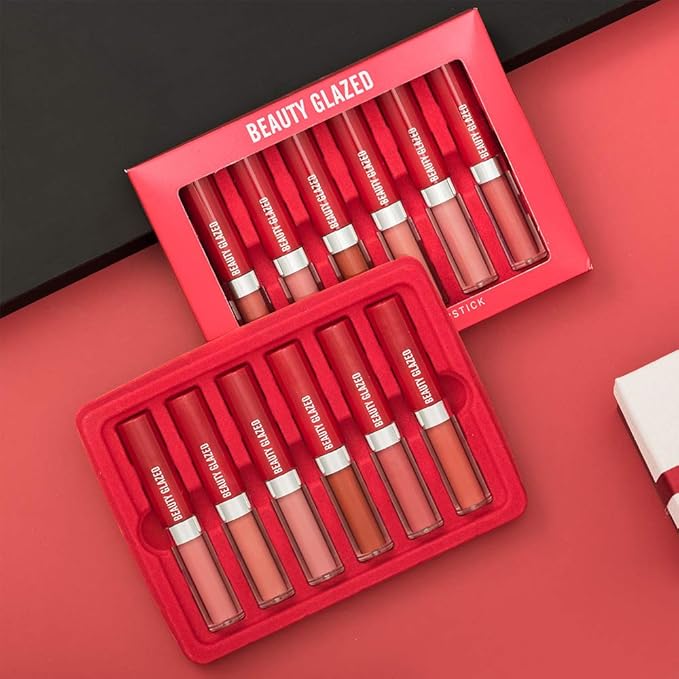 6 Pcs Matte Liquid Lipstick Makeup Set, Non-Stick Cup Long-Lasting Wear Not Fade Waterproof Nude Red Velvet Lip Gloss Beauty Cosmetics Set