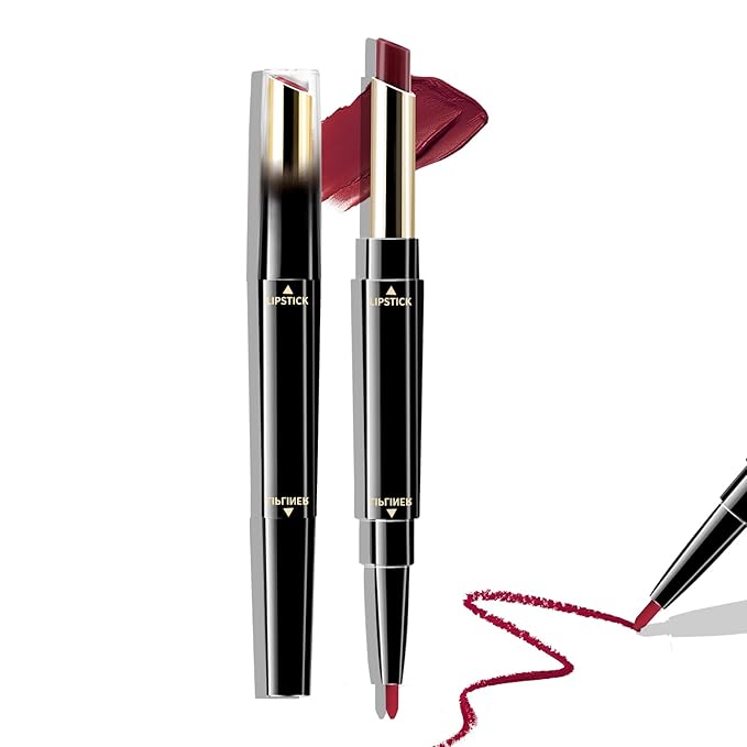 Boobeen 2 in 1 Double Head Lipstick & Lip Liner Makeup Set Matte Velvet Lipgloss Lipstick Creamy Lip Pencil for Women, Long-lasting and Non-smudge (#08)
