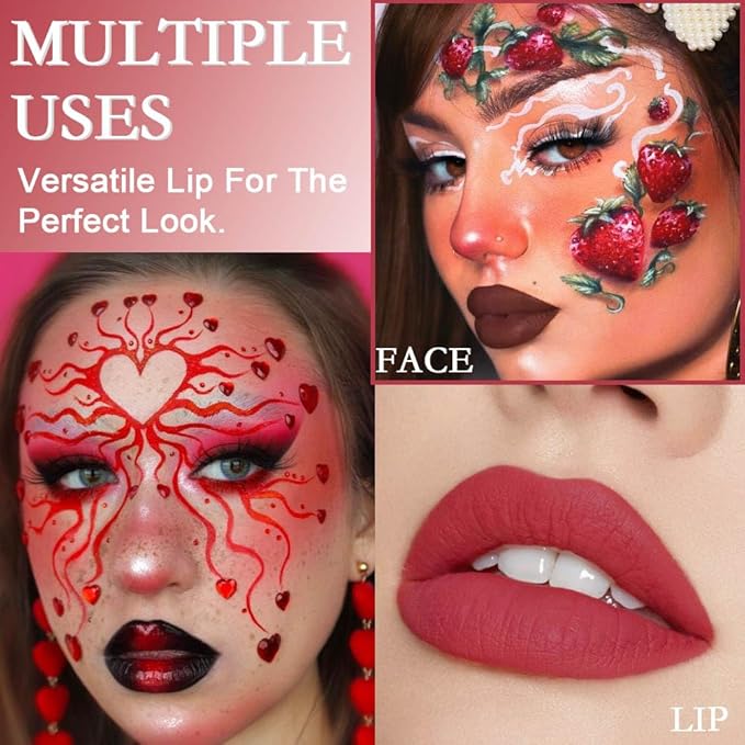 evpct 5Pcs Ruby Dark Brown Red Chocolate Matte Liquid Lipstick Lip Stain Sets for Women Matte+Lipstick Long Lasting 24 hr Hours Magic Lipstick 24 Hours original Smudge Waterproof Set05