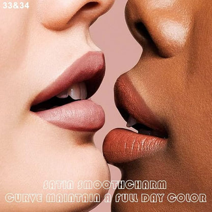 BINGBRUSH 2 Colors Liquid Matte Lipstick and Lipliner Set, Nude Lip Tint 24 Hour Waterproof Velvet Nonstick Cup Lipgloss Lip Stain Pigmented Lip Makeup Gift Sets for Girls and Women Labiales33&34