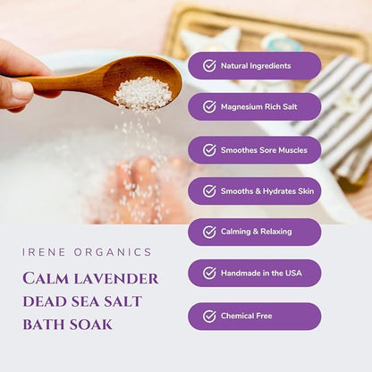 All Natural Bath Salt Soak - Exfoliating Dead Sea Salt + Himalayan Salt Bath Body Scrub for Calm, Soothing and Detoxing (Calm - Lavender)