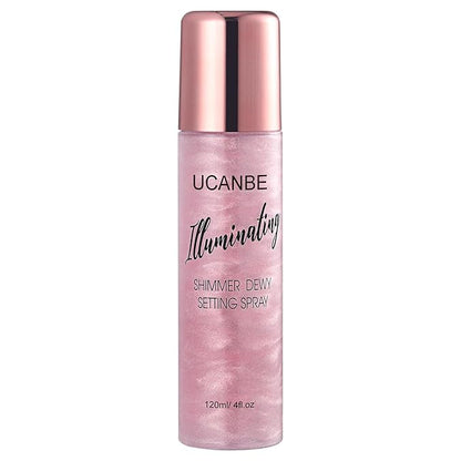 UCANBE Shimmer Dewy Setting Spray – Glowing + Makeup Setting Spray 2 in 1 Lightweight Formula for a Radiant Glow,Long-Lasting Face Mist for Face Body, 4 Fl Oz #Bubblegum