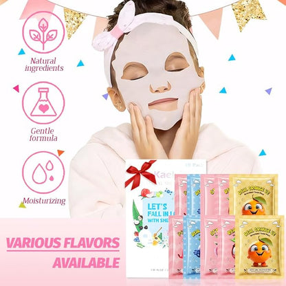 Kaely 10 Pack Fruit Face Masks for Kids, Kids Face Mask Spa Day kit Supplies, Spa Party Favors for Teens Girls Women, Sheet Facial Mask Skincare Gifts Set, Moisturize Soothe for All Skin Types, 03