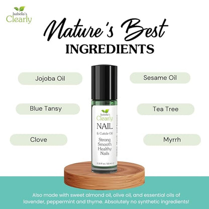 Isabella's Clearly NAIL and Cuticle Oil for Strong Nails and Soft Cuticles | Strengthening Roll On Nail Oil with Tea Tree, Jojoba and Blue Tansy to Repair and Nourish | Natural Essential Oil Blend