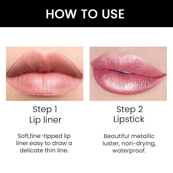 evpct 3Pcs Light Pink Nude Brown Metallic Shine Lip