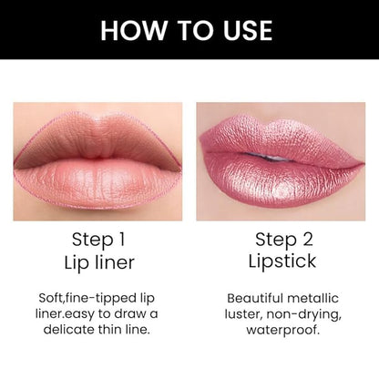 evpct 3Pcs Light Pink Nude Brown Metallic Shine Lip