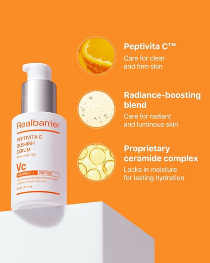 Real Barrier | Peptivita C Blemish Serum | Face Serum for Uneven Skin Tone & Smooth Texture | Vitamin C Face Care for Sensitive Skin | Facial Skin Care Products | Korean Skincare | 1.01 fl oz (30ml)