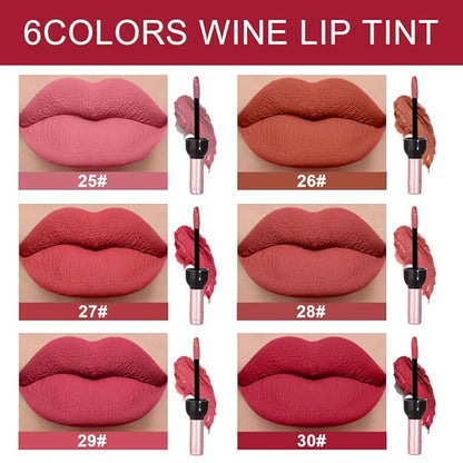 BINGBRUSH 6 Colors Matte Red Wine Liquid Lipstick Pack Set,Wine Lip Tint Long Lasting 24 Hour Waterproof Velvet Nonstick Cup Lipgloss Lip Stain Pigmented Lip Makeup Gift Sets for Girls and Women