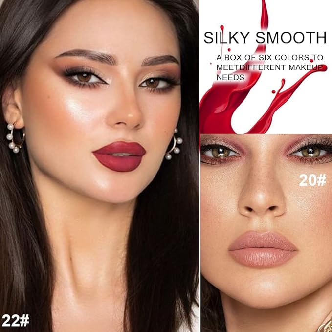 BINGBRUSH 6 Colors Matte Red Wine Liquid Lipstick Pack Set,Wine Lip Tint Long Lasting 24 Hour Waterproof Velvet Nonstick Cup Lipgloss Lip Stain Pigmented Lip Makeup Gift Sets