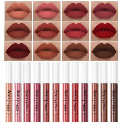QiBest 12Pcs Velvet Matte Liquid Lipstick Makeup Sets Lipstick