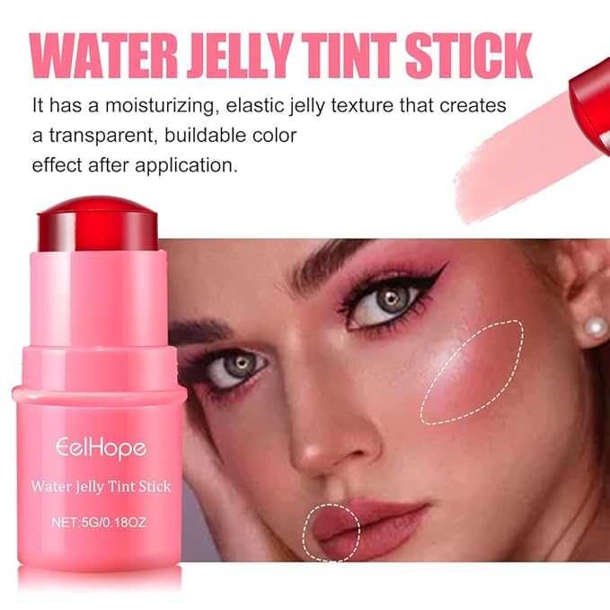 Cooling Water Jelly Tint,Multi-Use Cheek and Lip Stain,Water Jelly Tint Blush Stick,Natural Lasting Blush Lip Gloss - Buildable Watercolor Finish - 1,000+Swipes Per Stick - Vegan, Cruelty Free