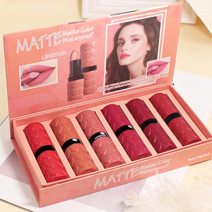 evpct 6Pcs Velvet Matte Lipstick Sets for Women, Ruby red Nude pink Dusty rose Plum purple Wine red Dark Red Lipstick Waterproof Lip Stick Stain Makeup Gift Sets labiales mate 24 horas originales C