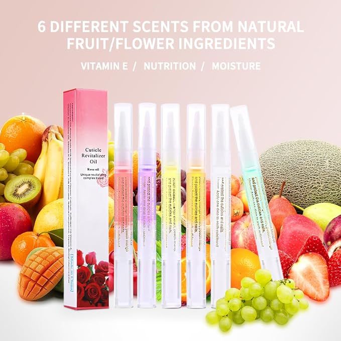 6Pcs Nail Cuticle Oils Nutrition Oil Pen Nail Nourishment Pens 6Smell Cuticle Revitalizer for Agnail Nourish Skin Nail Care