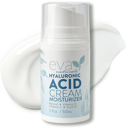 Eva Naturals Hydrating Face Cream with Hyaluronic Acid - Anti-Aging, Wrinkle Face Moisturizer for Women and Men, With Aloe Vera & Retinol For Face - Firming Day & Night Cream (1.7 Fl Oz)