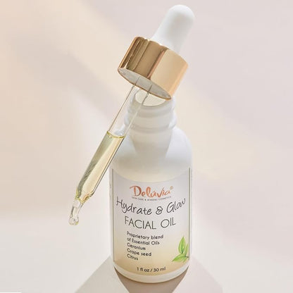 Deluvia Hydrate & Glow Facial Oil, Essential Oils for Dry Skin, Good for Sensitive Skin, Deep Moisturizer, Skin Care by Deluvia